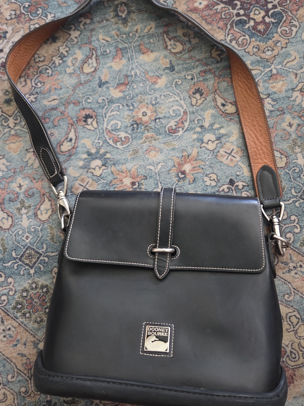 Vintage Dooney & Bourke Black Leather Parasole Bag Brown/Blk Strap & Rubber